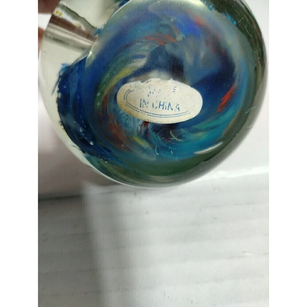 Blue Egg Shape Art Glass Paperweight Controlled Bubbles Design‎ Handcrafted